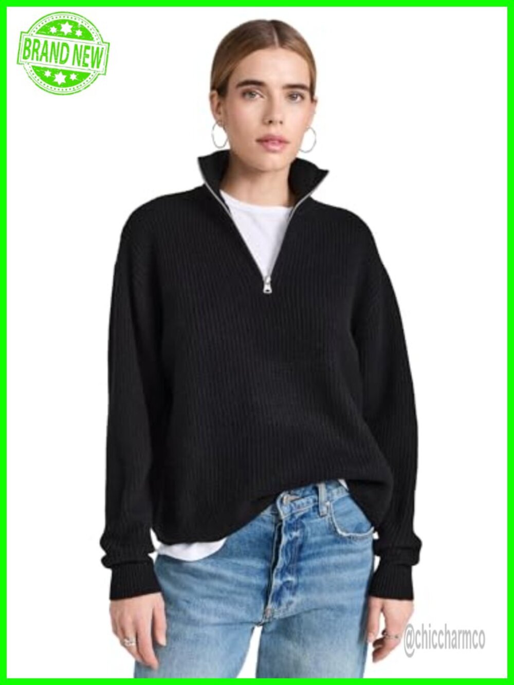 Cashmere Half Zip Sweater Long Sleeve Turtle Neck Pullover